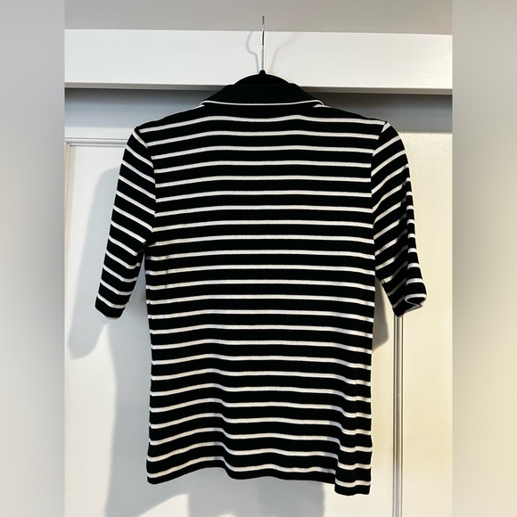 EUC LOFT Black & White Striped Polo Style Top w/ 3/4 Sleeves in Size Medium - Picture 3 of 5